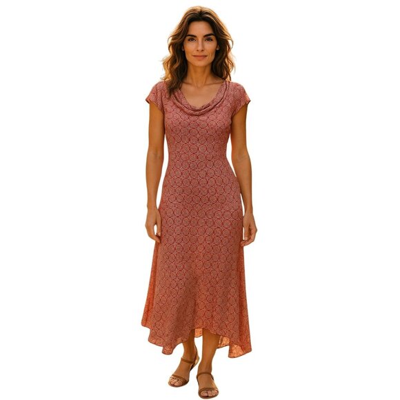 Jonathan Martin Studio Red White Geometric Print Maxi Dress Size16 Asymetrical - Picture 1 of 14